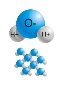 Las moléculas de agua están formadas por dos hidrógenos y un oxígeno, de ahí la forma H2O.