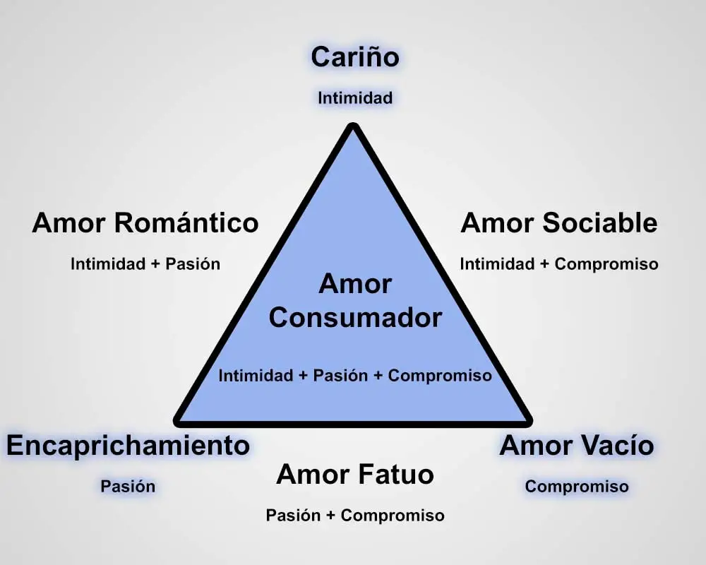 Los diferentes tipos de amor, establecidos por Sternberg, se centran en sus tres componentes principales: la pasión, la intimidad y el compromiso