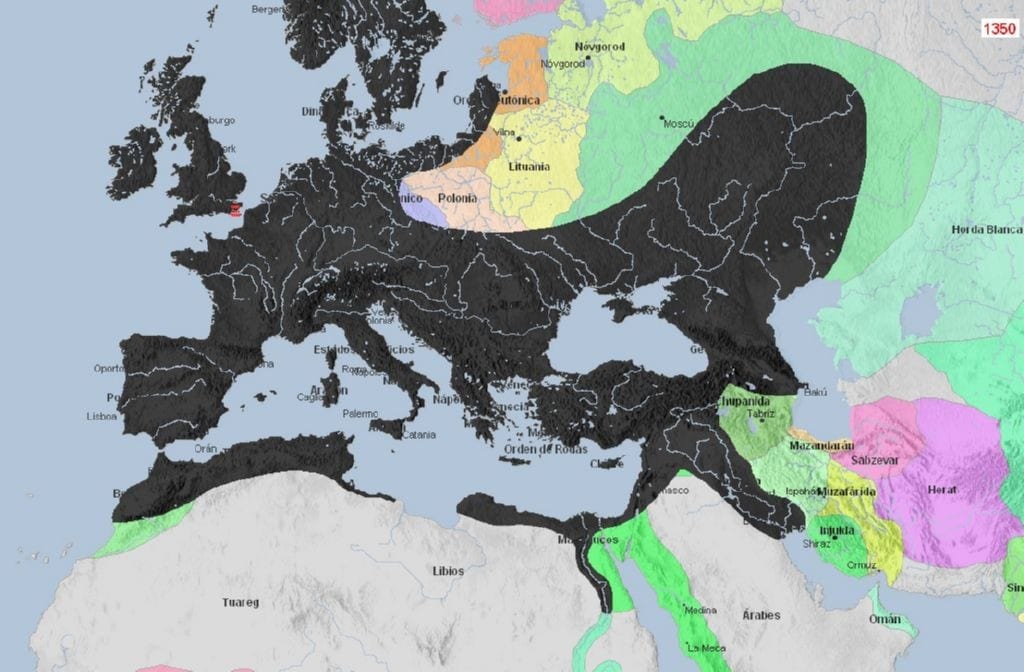 Expansion de la peste negra a lo largo de europa y mas alla